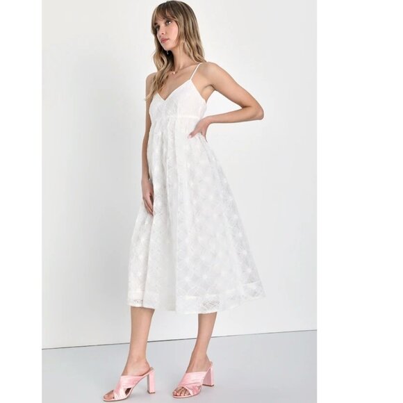 Lulus Radiate Elegance White Floral Tulle Midi Dress XL New with Tags NWT - Picture 2 of 5